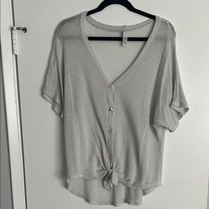 Jolie Gray V-Neck Button-Down Shirt